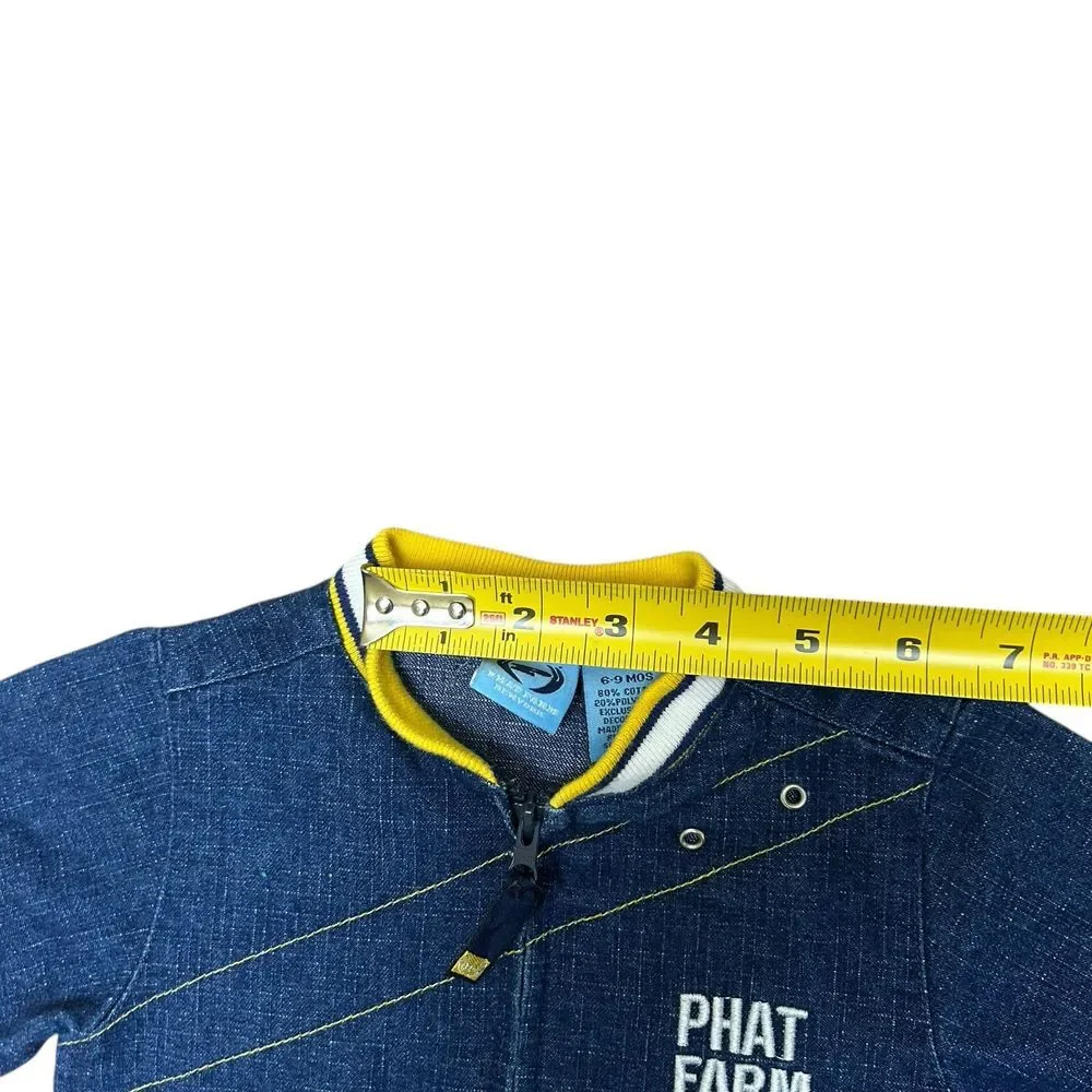 Phat Farm Boys Denim Jacket Size 6-9m‎ Blue Yellow Zip Logo Pockets
